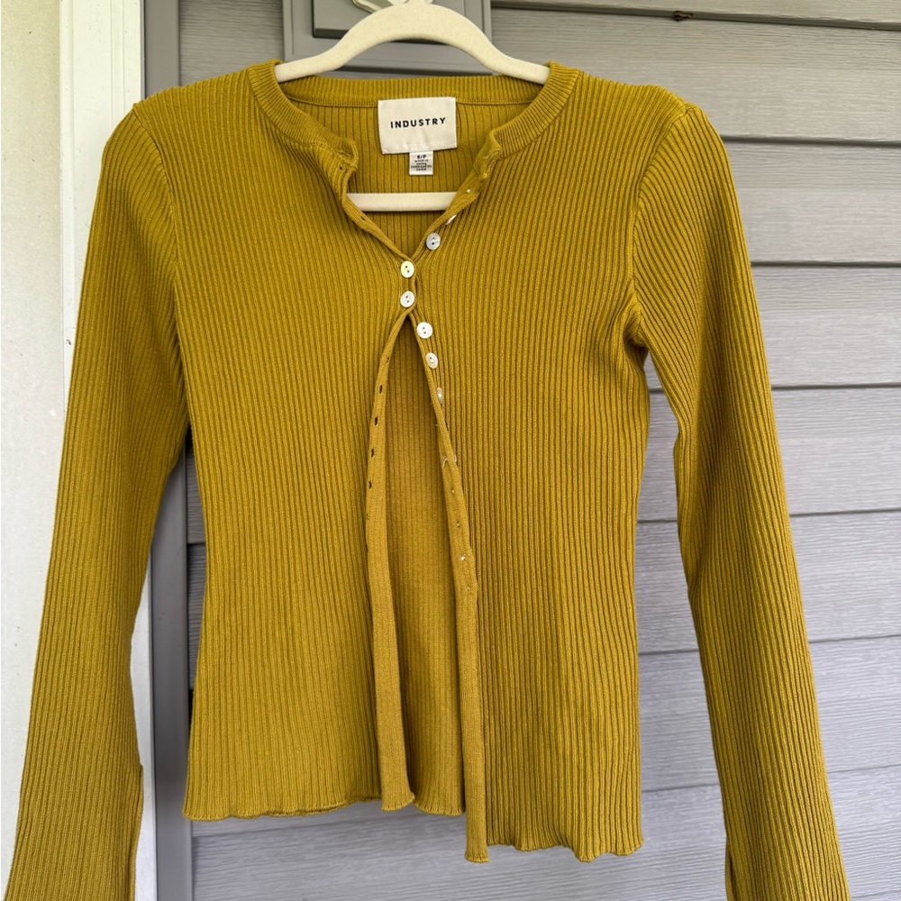 Mustard Ribbed Women Small Top